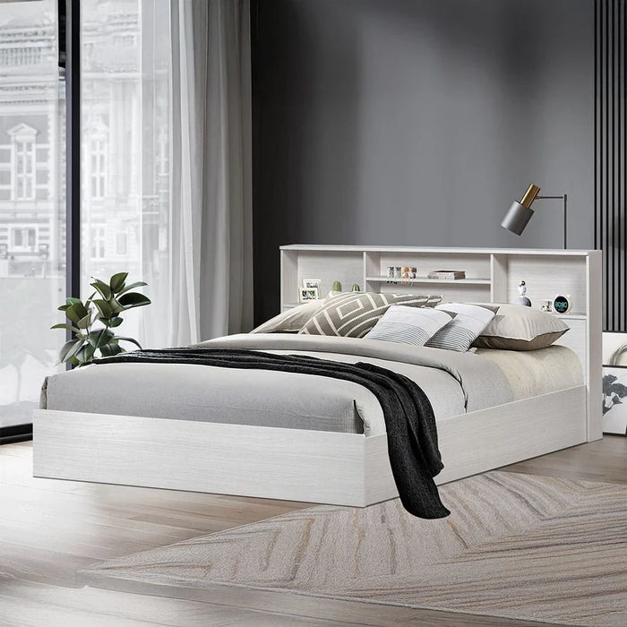 Gamorah 180X200 King Bed Set+1 Nightstand + Dresser/Mirror & Stool - Washed White - With 2-Year Warranty