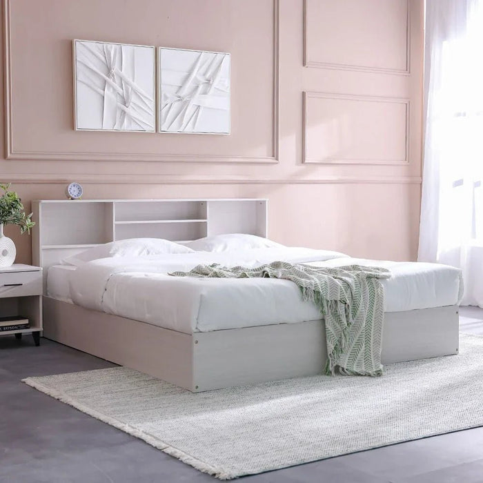 Gamorah 180X200 King Bed Set+1 Nightstand + Dresser/Mirror & Stool - Washed White - With 2-Year Warranty