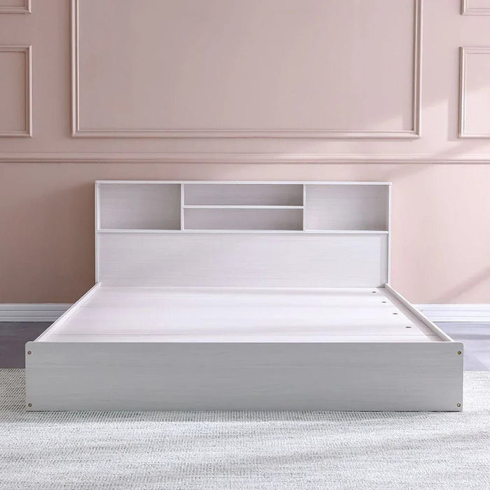Gamorah 180X200 King Bed Set+1 Nightstand + Dresser/Mirror & Stool - Washed White - With 2-Year Warranty