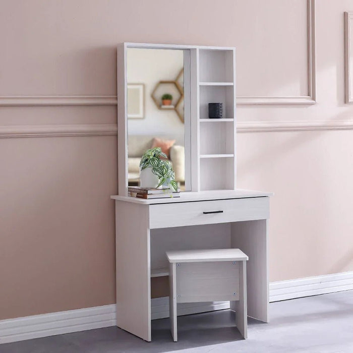 Gamorah 180X200 King Bed Set+1 Nightstand + Dresser/Mirror & Stool - Washed White - With 2-Year Warranty