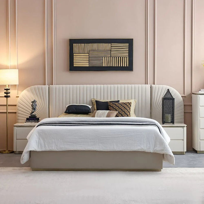 Ashton 180 X 200 King Bed Set With 2 Night Stands-Beige/Brushed Gold
