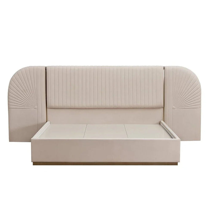 Ashton 180 X 200 King Bed Set With 2 Night Stands-Beige/Brushed Gold