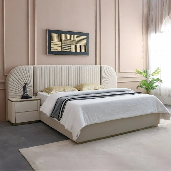 Ashton 180 X 200 King Bed Set With 2 Night Stands-Beige/Brushed Gold