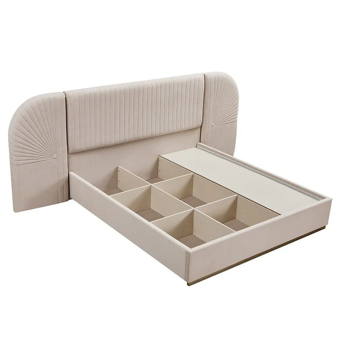Ashton 180 X 200 King Bed Set With 2 Night Stands-Beige/Brushed Gold