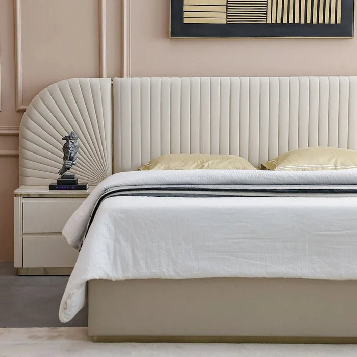 Ashton 180 X 200 King Bed Set With 2 Night Stands-Beige/Brushed Gold