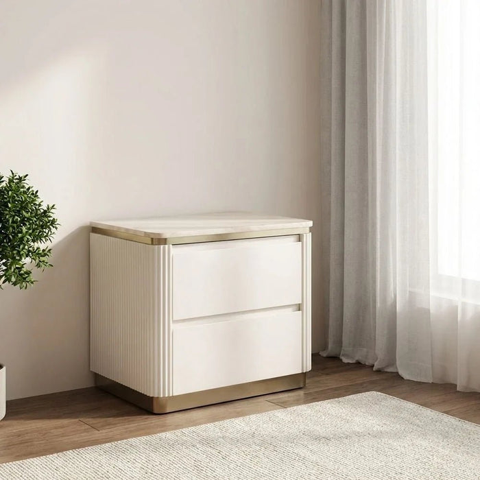 Ashton 180 X 200 King Bed Set With 2 Night Stands-Beige/Brushed Gold