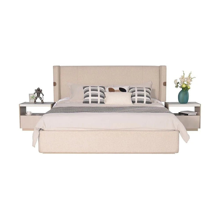 Colleen 180x200 Upholstered King Bed with Hydraulic Storage - Beige/Brown