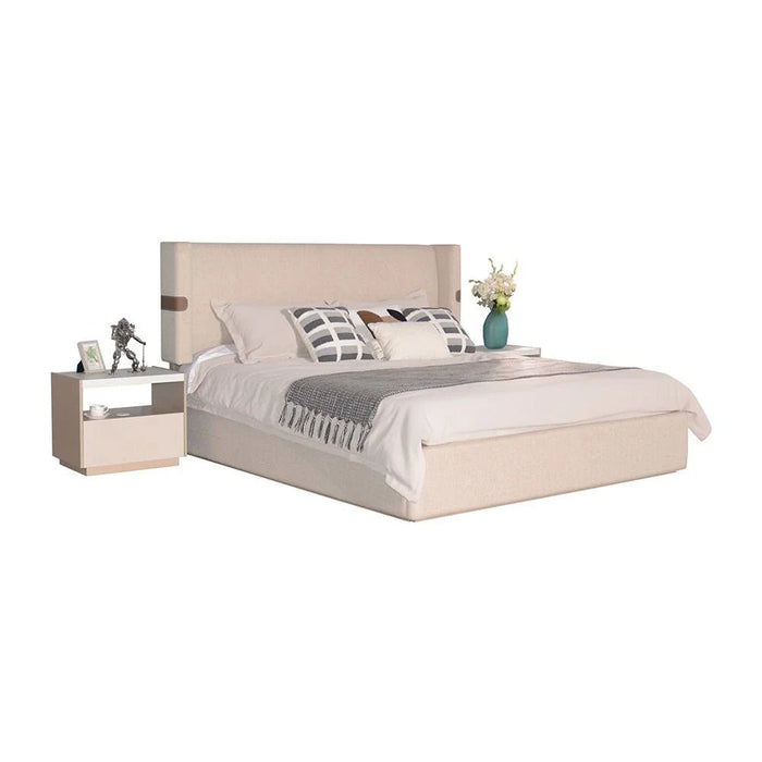 Colleen 180x200 Upholstered King Bed with Hydraulic Storage - Beige/Brown