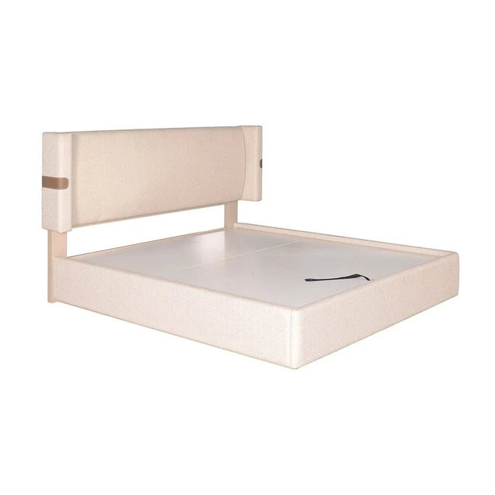 Colleen 180x200 Upholstered King Bed with Hydraulic Storage - Beige/Brown