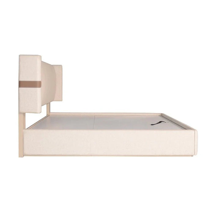 Colleen 180x200 Upholstered King Bed with Hydraulic Storage - Beige/Brown