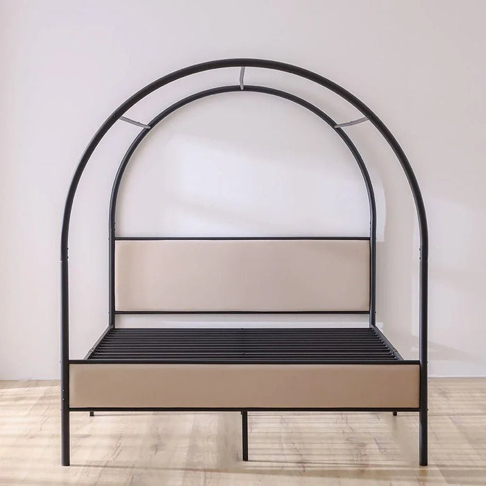 Cassie 160x200 Metal Arch Canopy Bed - Queen Size - Black & Cream - With 2-Year Warranty