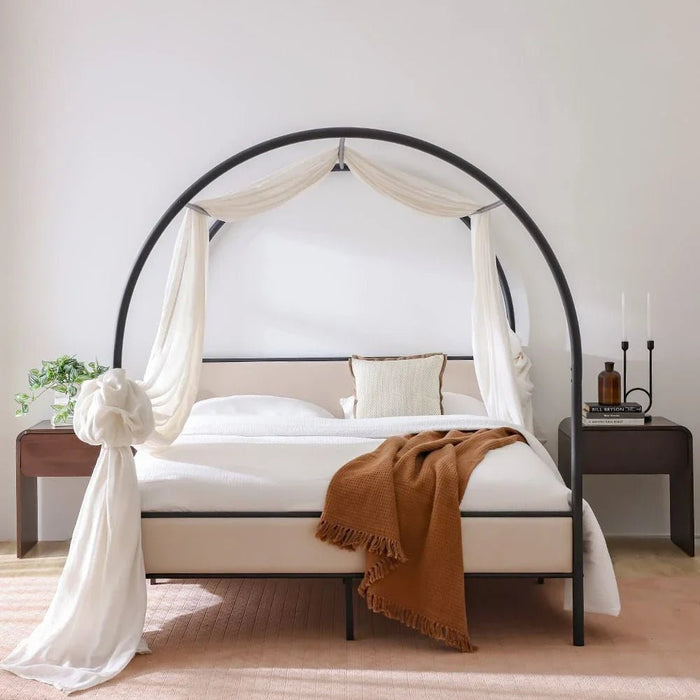 Cassie 160x200 Metal Arch Canopy Bed - Queen Size - Black & Cream - With 2-Year Warranty