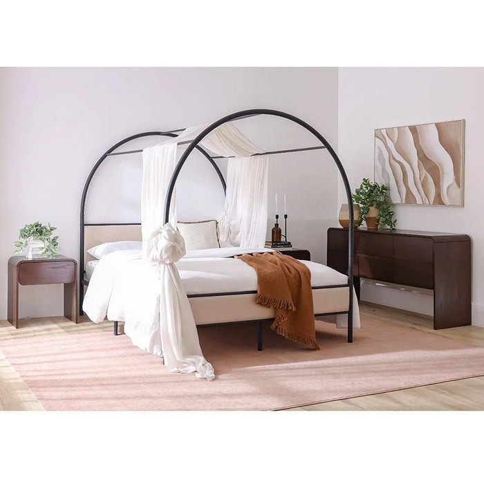 Cassie 160x200 Metal Arch Canopy Bed - Queen Size - Black & Cream - With 2-Year Warranty