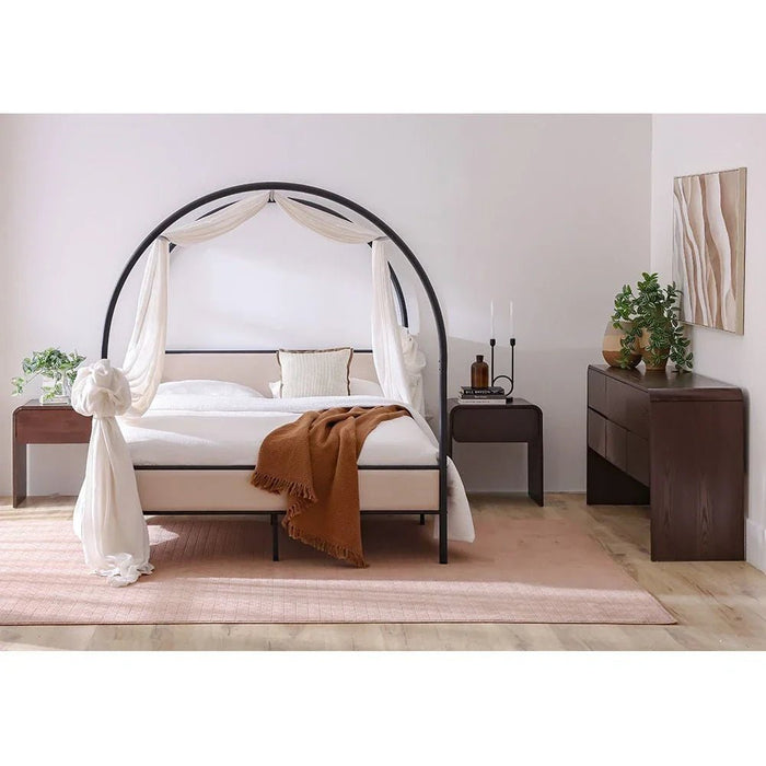 Cassie 160x200 Metal Arch Canopy Bed - Queen Size - Black & Cream - With 2-Year Warranty