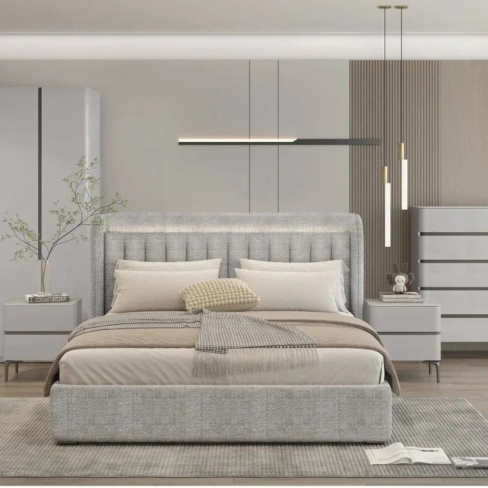 Santelmo 180x200 King Bed with LED Light - Light Grey - With 2-Year Warranty