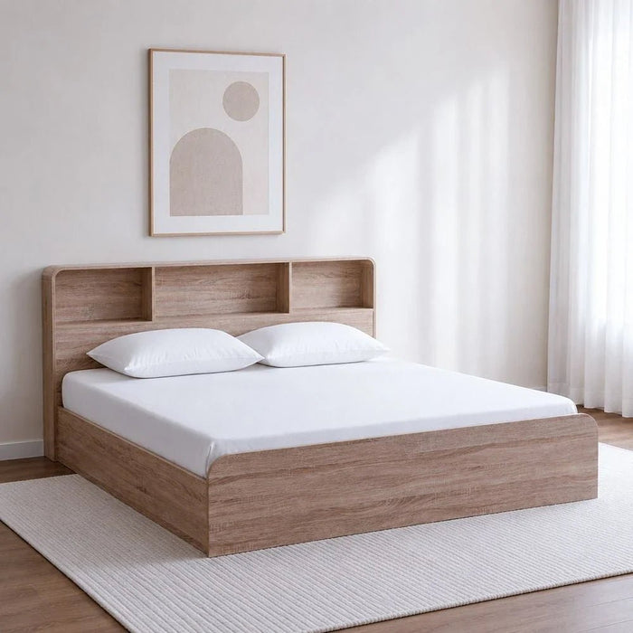 Monro 180X200 King Bed With  Underbed & Headboard Storage - Natural Oak