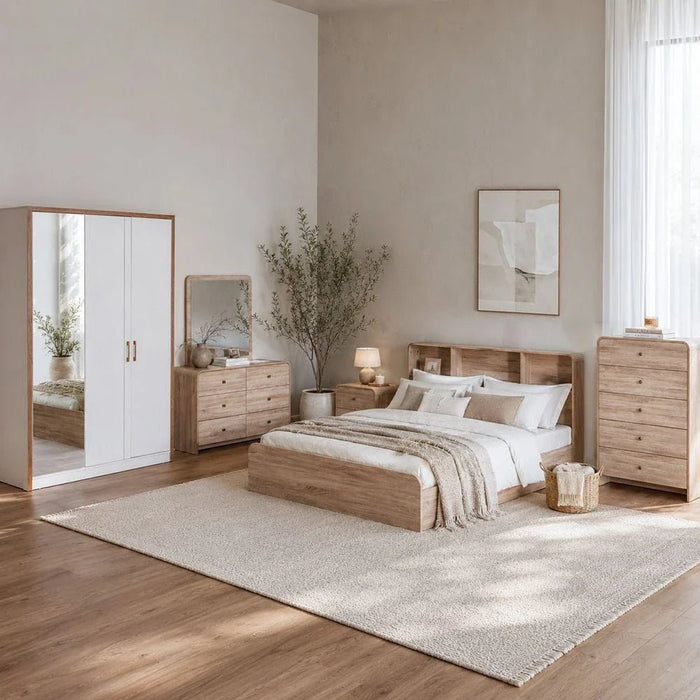 Monro 180X200 King Bed With  Underbed & Headboard Storage - Natural Oak