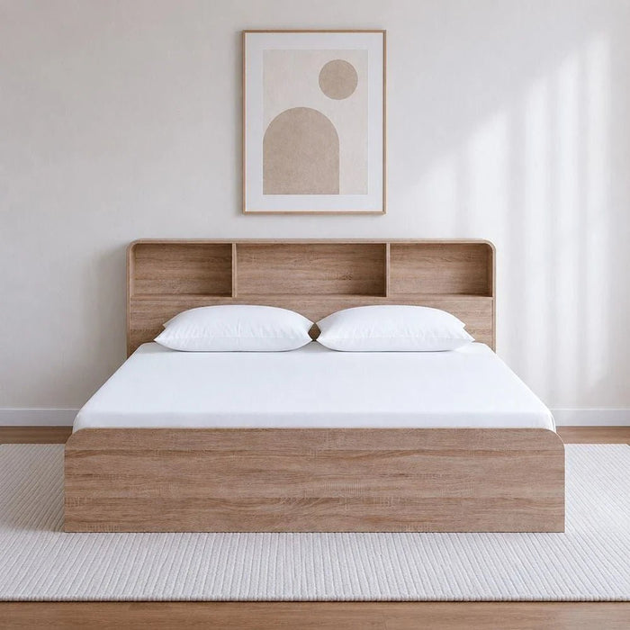 Monro 150X200 Queen Bed With Underbed & Headboard Storage-Natural Oak