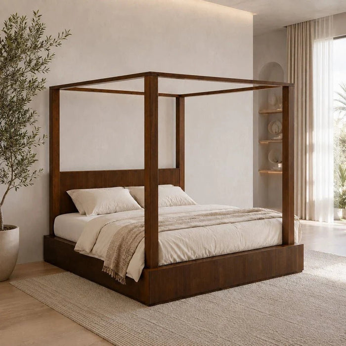 Zenia 180X200 King Poster Bed Solidwood - Dark Brown