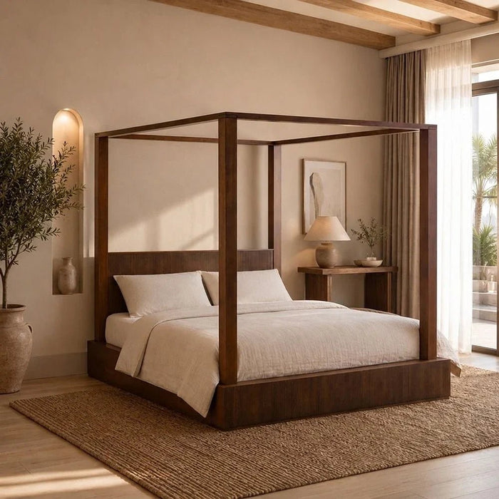 Zenia 180X200 King Poster Bed Solidwood - Dark Brown