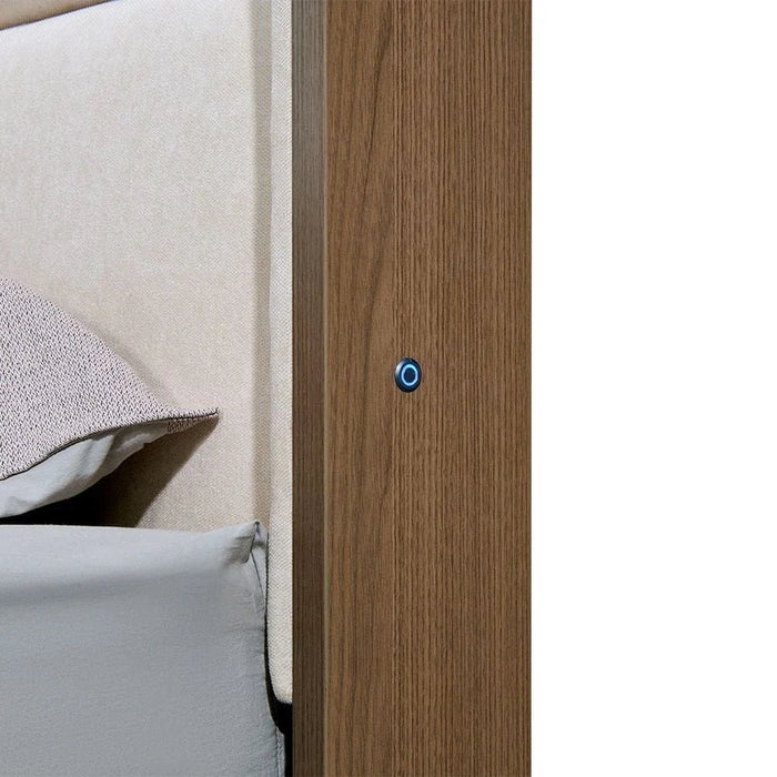 Allison 180X200 Floating King Bed With LED-Beige/Natural Oak