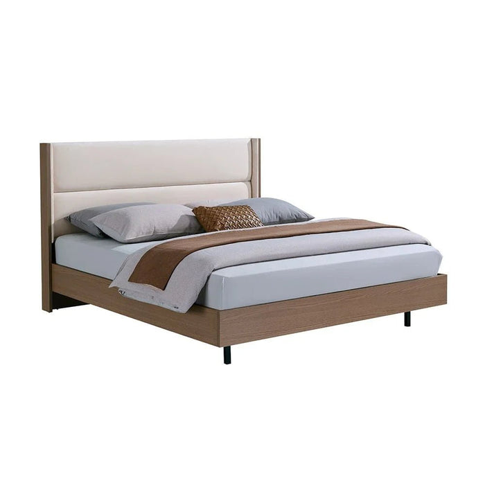 Allison 180X200 Floating King Bed With LED-Beige/Natural Oak