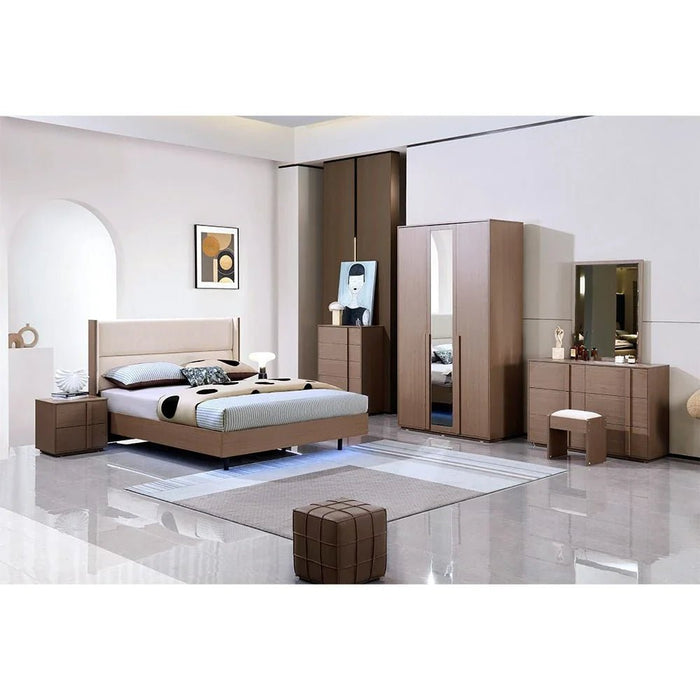 Allison 180X200 Floating King Bed With LED-Beige/Natural Oak