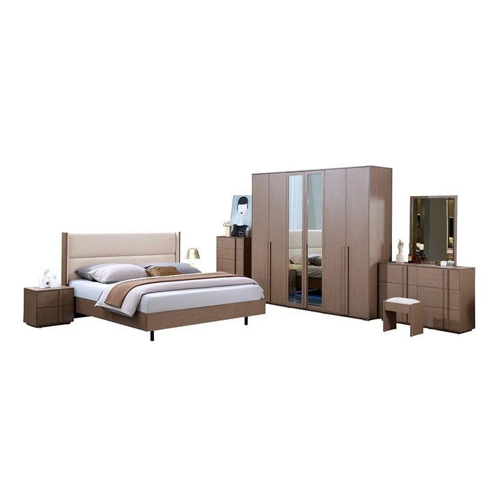 Allison 180X200 Floating King Bed With LED-Beige/Natural Oak