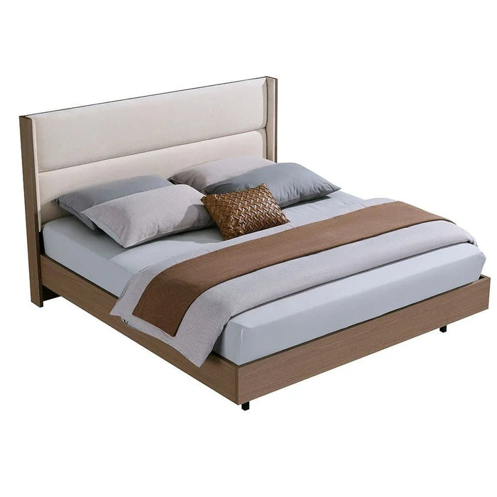 Allison 180X200 Floating King Bed With LED-Beige/Natural Oak