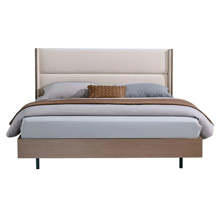 Allison 180X200 Floating King Bed With LED-Beige/Natural Oak