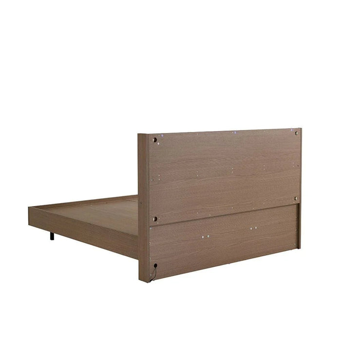 Allison 180X200 Floating King Bed With LED-Beige/Natural Oak