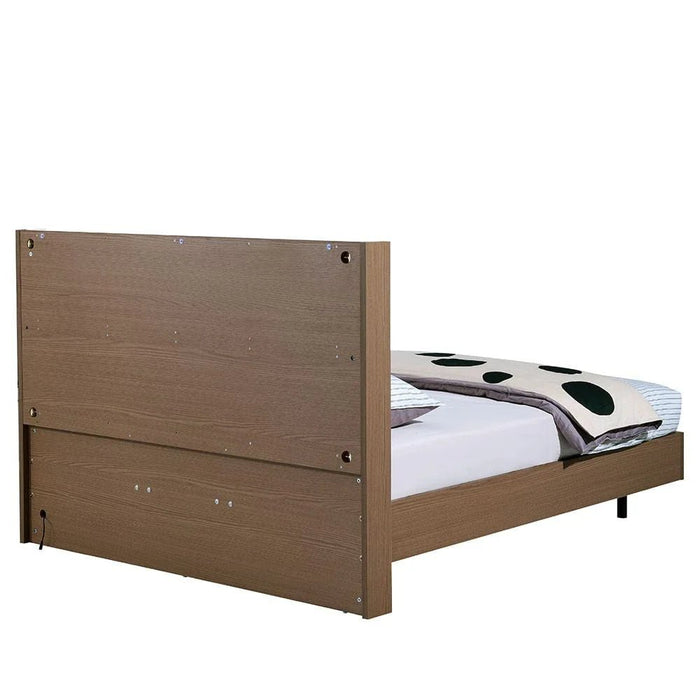 Allison 160x200 Floating Queen Bed with LED - Beige/Natural Oak - With 2-Year Warranty