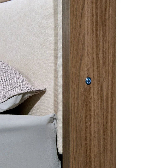 Allison 160x200 Floating Queen Bed with LED - Beige/Natural Oak - With 2-Year Warranty