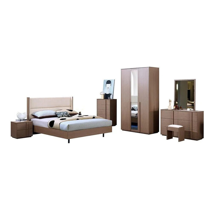 Allison 160x200 Floating Queen Bed with LED - Beige/Natural Oak - With 2-Year Warranty
