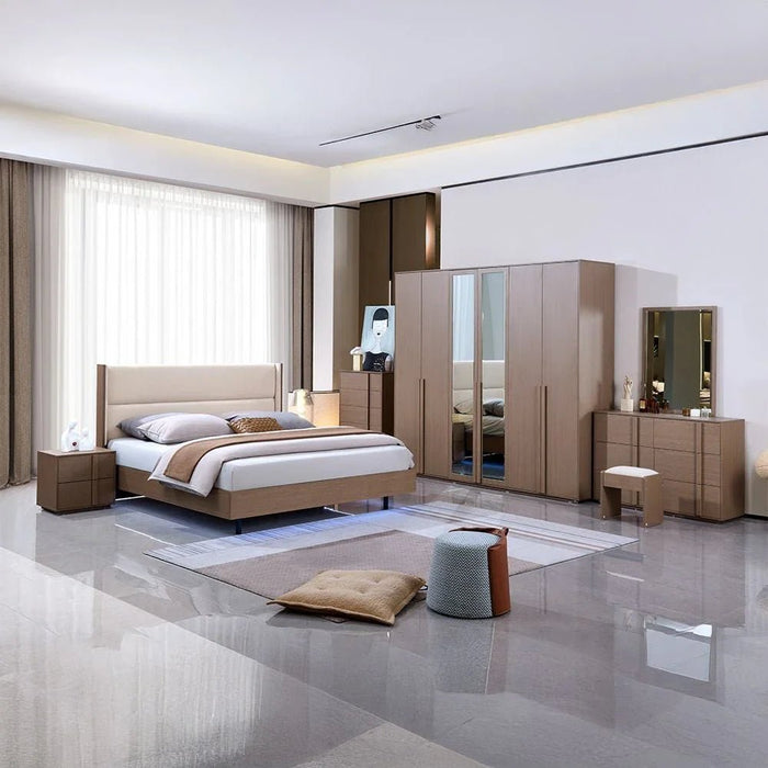 Allison 160x200 Floating Queen Bed with LED - Beige/Natural Oak - With 2-Year Warranty