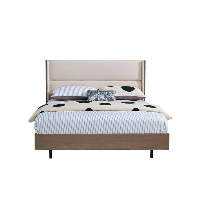 Allison 160x200 Floating Queen Bed with LED - Beige/Natural Oak - With 2-Year Warranty