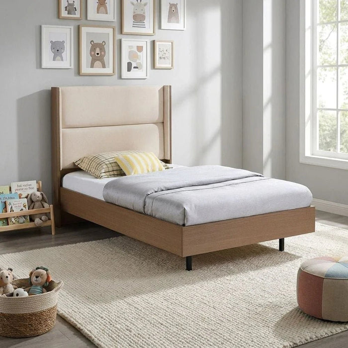 Allison 120x200 Floating Young Bed with LED - Beige/Natural Oak - With 2-Year Warranty