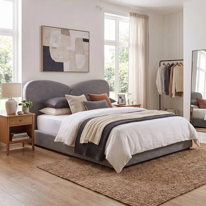 Petal 180x200 Upholstered King Bed - Grey - With 2-Year Warranty