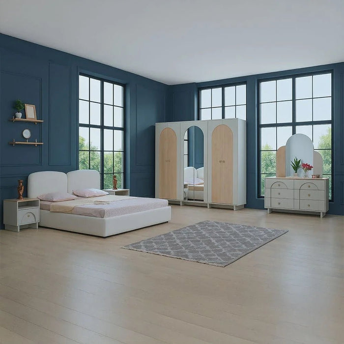 Reena 150x200 Upholstered Queen Bed - Beige - With 2-Year Warranty