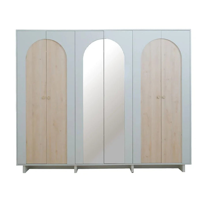 Reena 6 Door Wardrobe With 2 Mirror-Dark Biege/Natural
