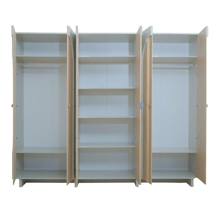 Reena 6 Door Wardrobe With 2 Mirror-Dark Biege/Natural