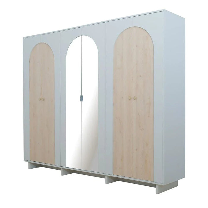Reena 6 Door Wardrobe With 2 Mirror-Dark Biege/Natural