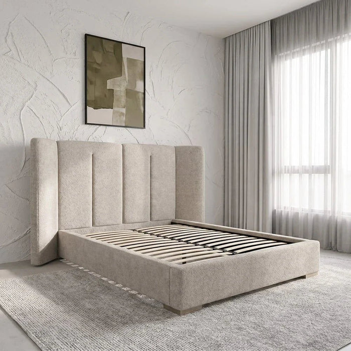 BraxtonÊ160x200 Upholstered Queen Bed with Hydraulic Storage & Foldable Headboard- Brown/Brass - With 2-Year Warranty