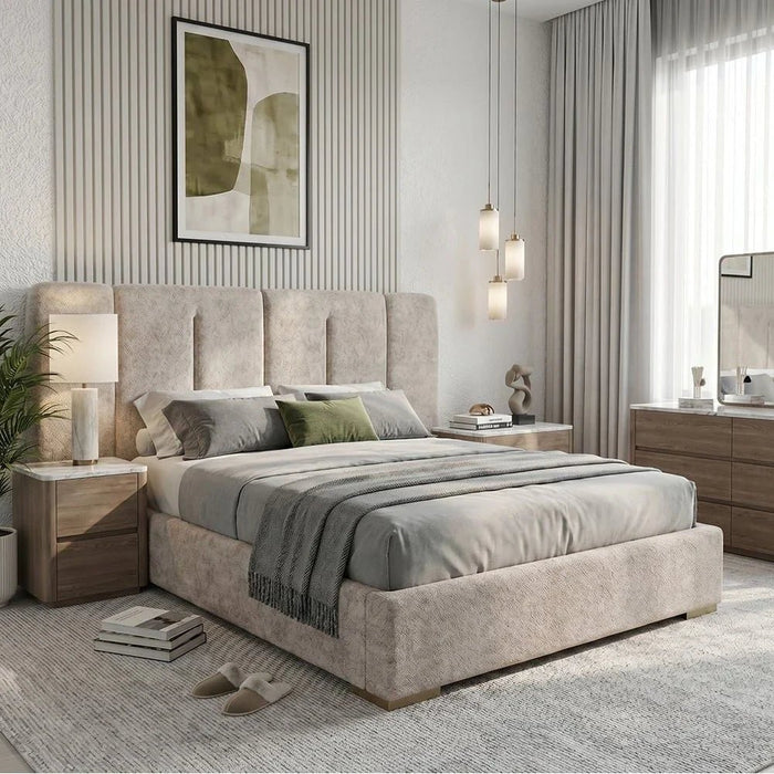 BraxtonÊ160x200 Upholstered Queen Bed with Hydraulic Storage & Foldable Headboard- Brown/Brass - With 2-Year Warranty
