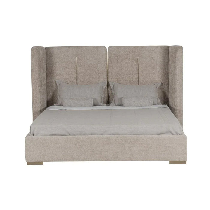 BraxtonÊ160x200 Upholstered Queen Bed with Hydraulic Storage & Foldable Headboard- Brown/Brass - With 2-Year Warranty