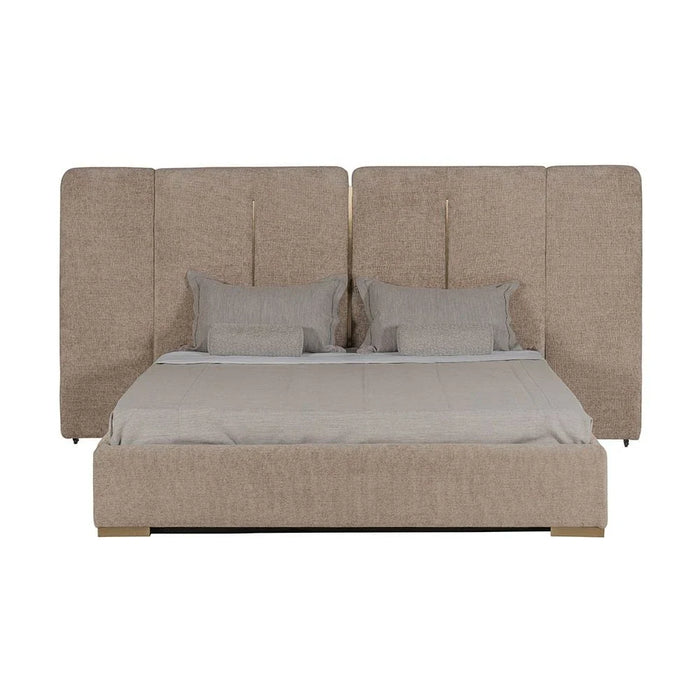 BraxtonÊ160x200 Upholstered Queen Bed with Hydraulic Storage & Foldable Headboard- Brown/Brass - With 2-Year Warranty