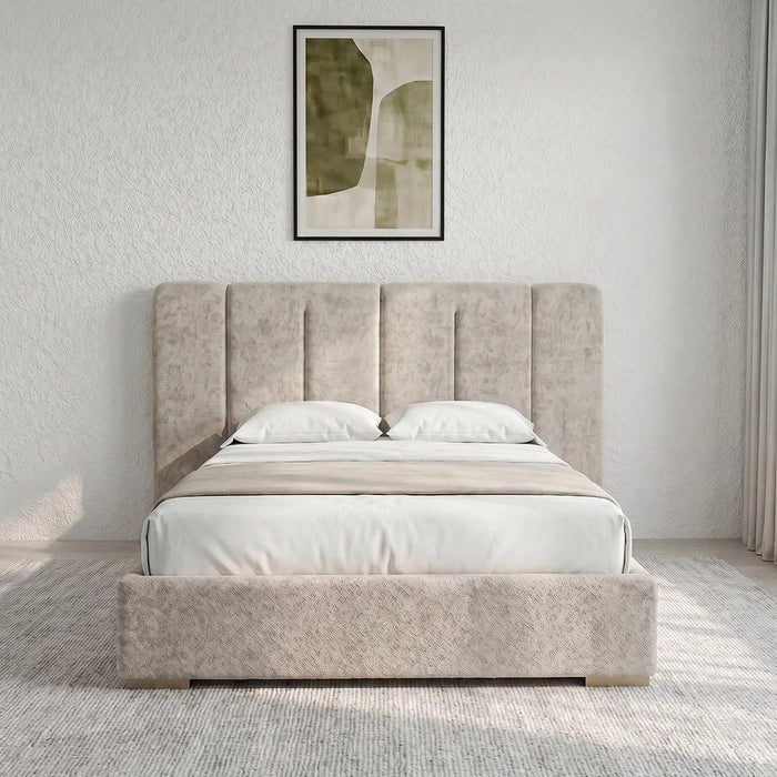 BraxtonÊ160x200 Upholstered Queen Bed with Hydraulic Storage & Foldable Headboard- Brown/Brass - With 2-Year Warranty