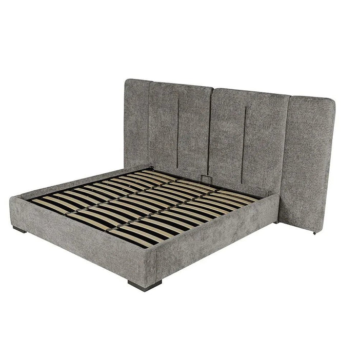 Braxton 160x200 Upholstered Queen Bed with Hydraulic Storage & Foldable Headboard -Grey/Titanium - With 2-Year Warranty