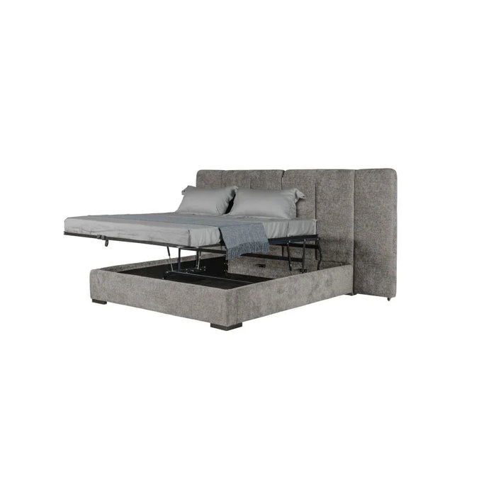 Braxton 160x200 Upholstered Queen Bed with Hydraulic Storage & Foldable Headboard -Grey/Titanium - With 2-Year Warranty
