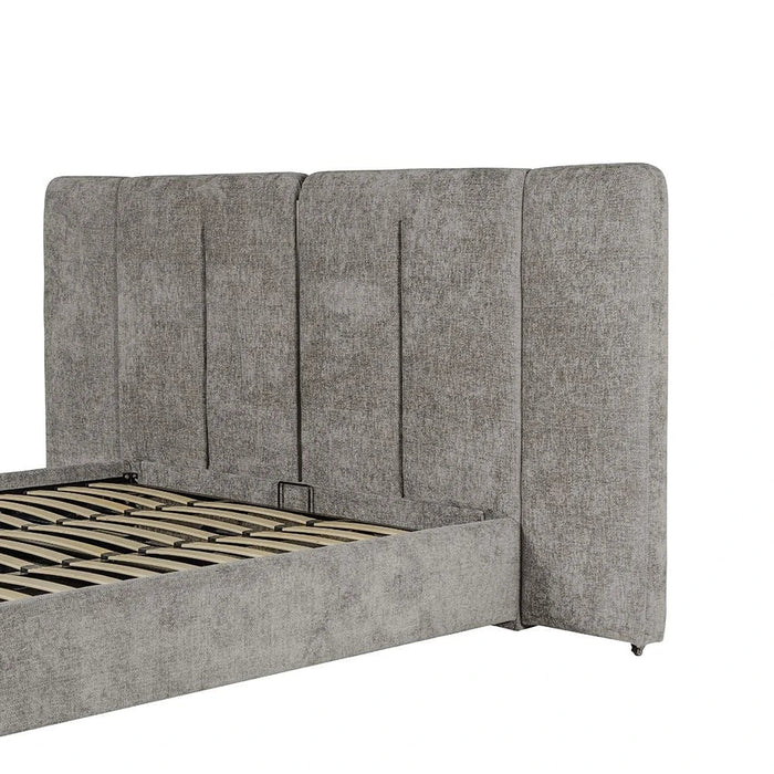 Braxton 160x200 Upholstered Queen Bed with Hydraulic Storage & Foldable Headboard -Grey/Titanium - With 2-Year Warranty